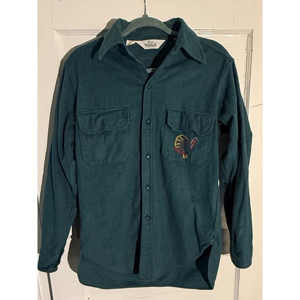 Woolrich Green Button Down Cotton Flannel With Thanksgiving Turkey Size Medium